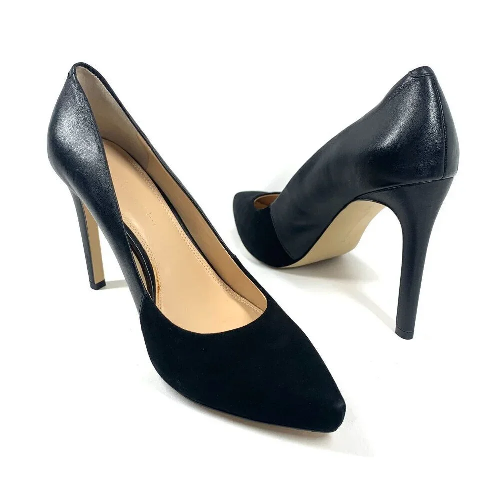 Banana Republic Two Tone Stiletto Heels Black Leather & Suede Pointy Toe Size 10